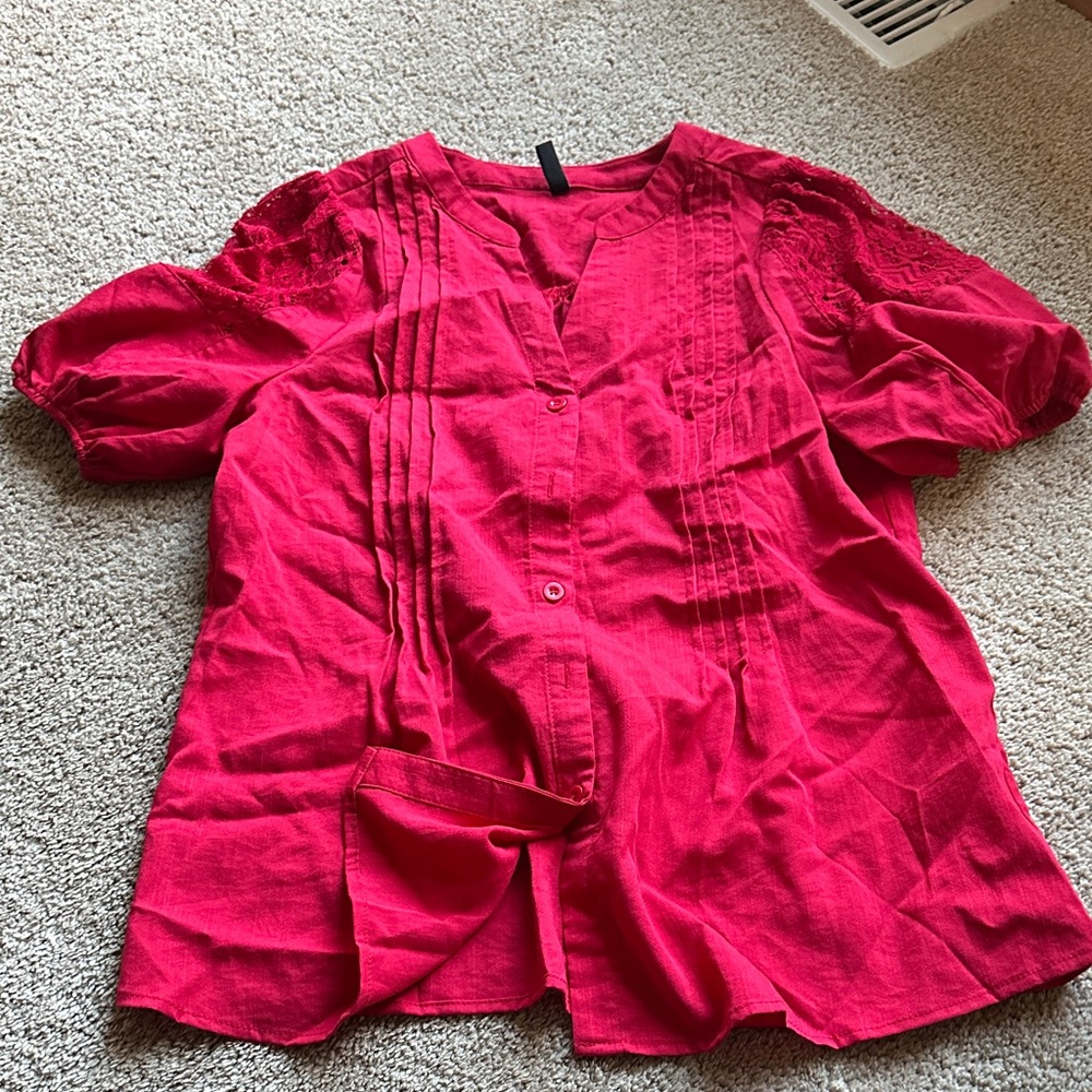 Elegant Red Blouse with lace Sleeves